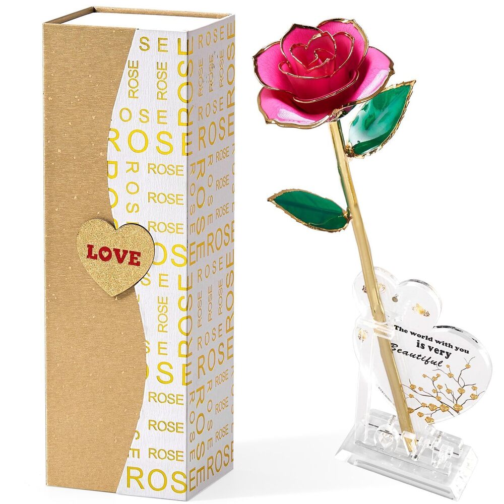 4206 Gold Dipped Real 24K Forever Preserved Rose, 1 Pack Infinity Flower